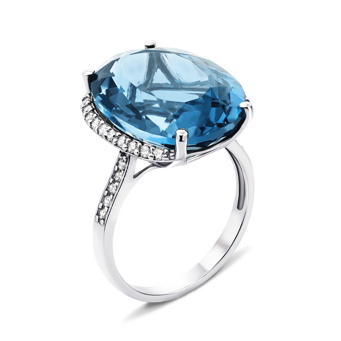 

Серебряное кольцо с голубым кварцем и фианитами 000136366 18 размера