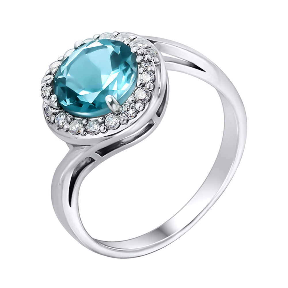 

Серебряное кольцо с голубым кварцем и фианитами 000104934 16.5 размера