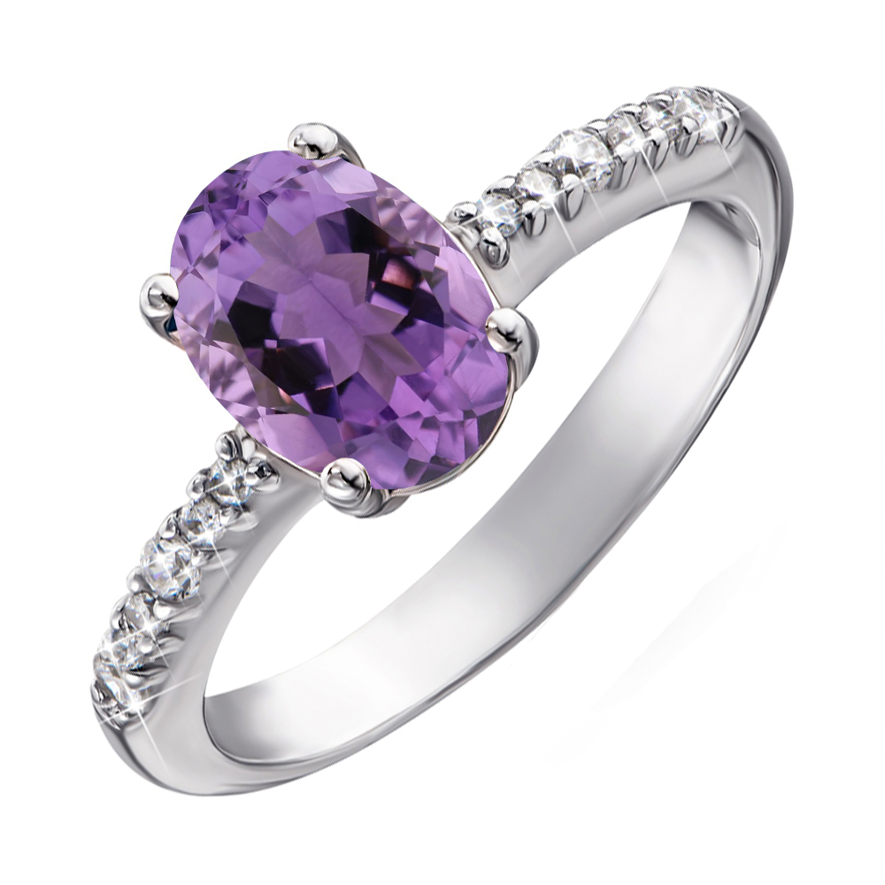 

Серебряное кольцо с аметистом и фианитами 000064375 16 размера