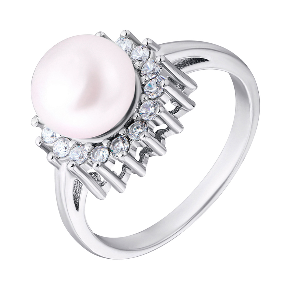 

Серебряное кольцо с жемчугом и фианитами 000132558 17.5 размера