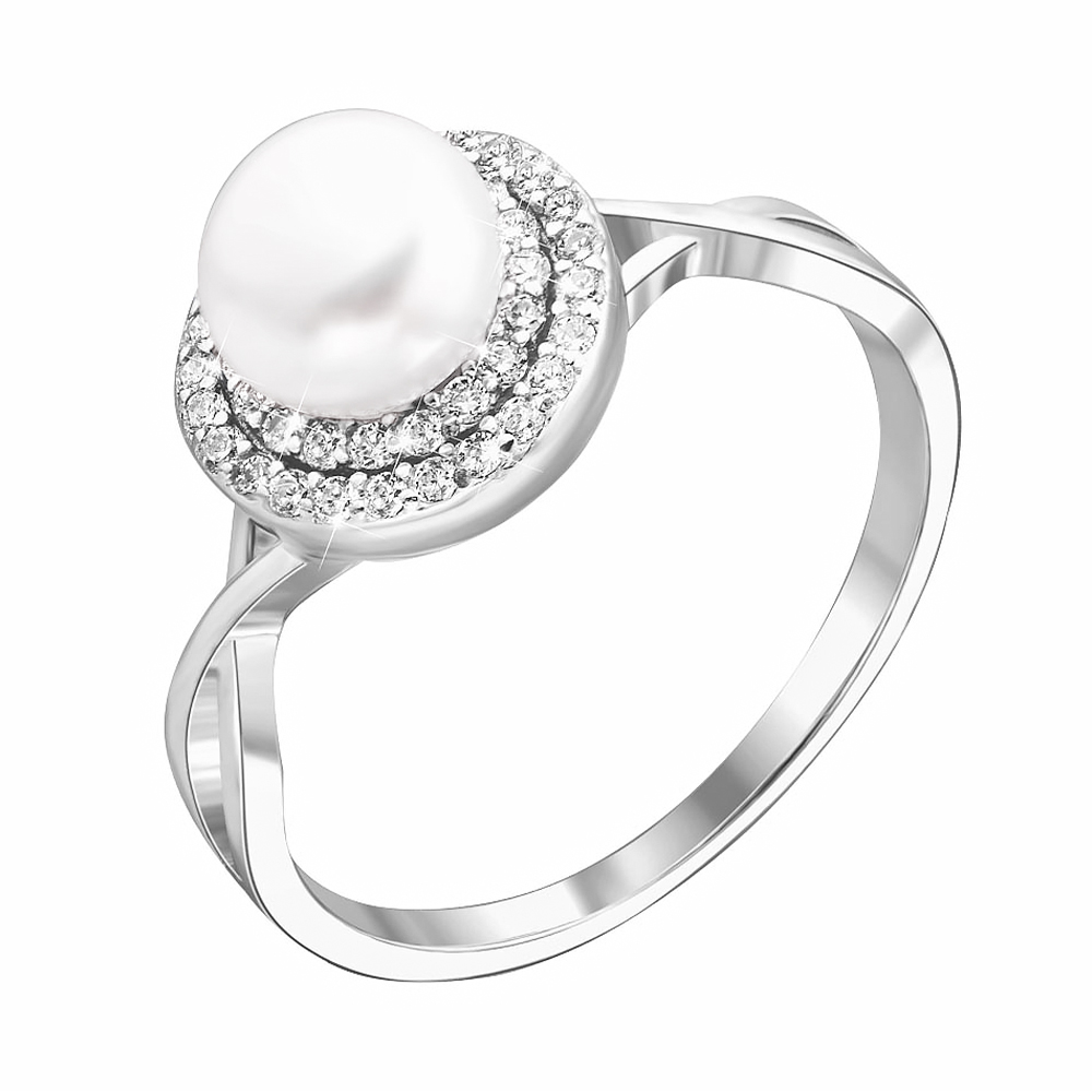 

Серебряное кольцо с жемчугом и фианитами 000132574 18.5 размера