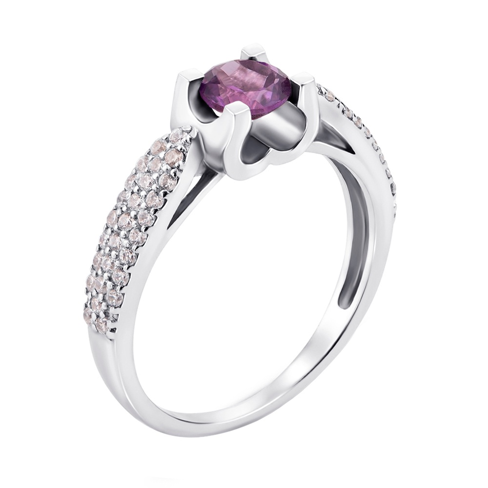 

Серебряное кольцо с аметистом и фианитами 000010810 16.5 размера