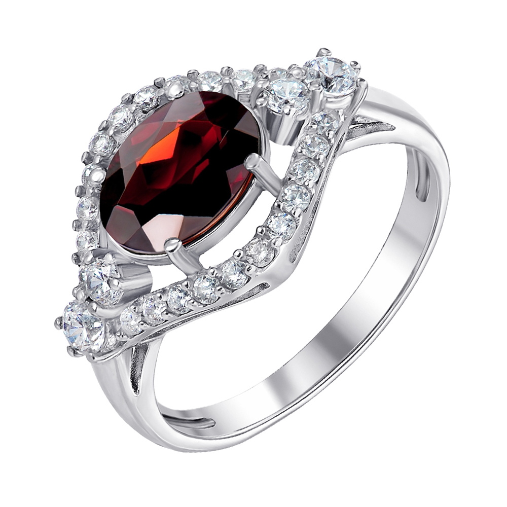 

Серебряное кольцо с гранатом и фианитами 000104893 17 размера