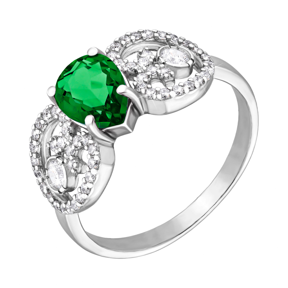 

Серебряное кольцо с зеленым кварцем и фианитами 000064399 18.5 размера