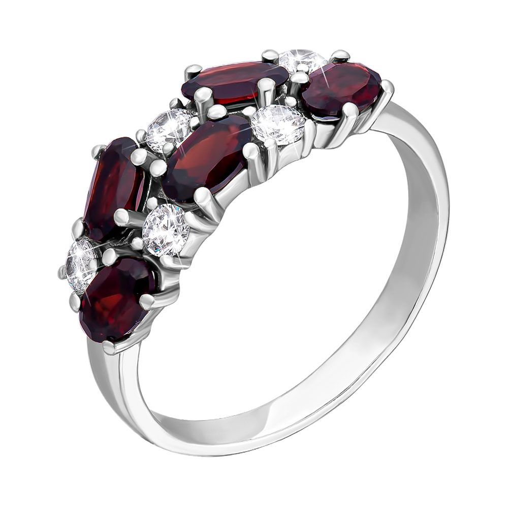 

Серебряное кольцо с гранатами и фианитами 000134174 16.5 размера