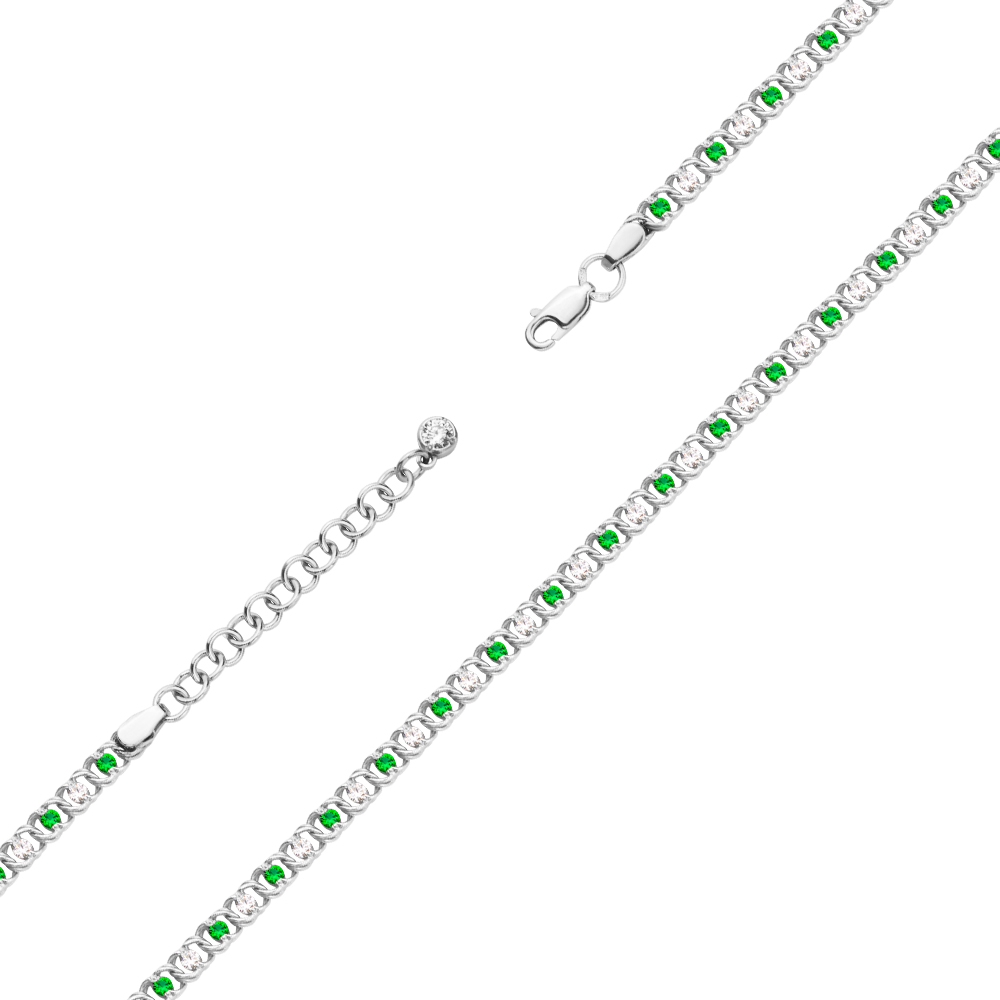 

Серебряный браслет с зелеными и белыми фианитами 000121334 23 размера