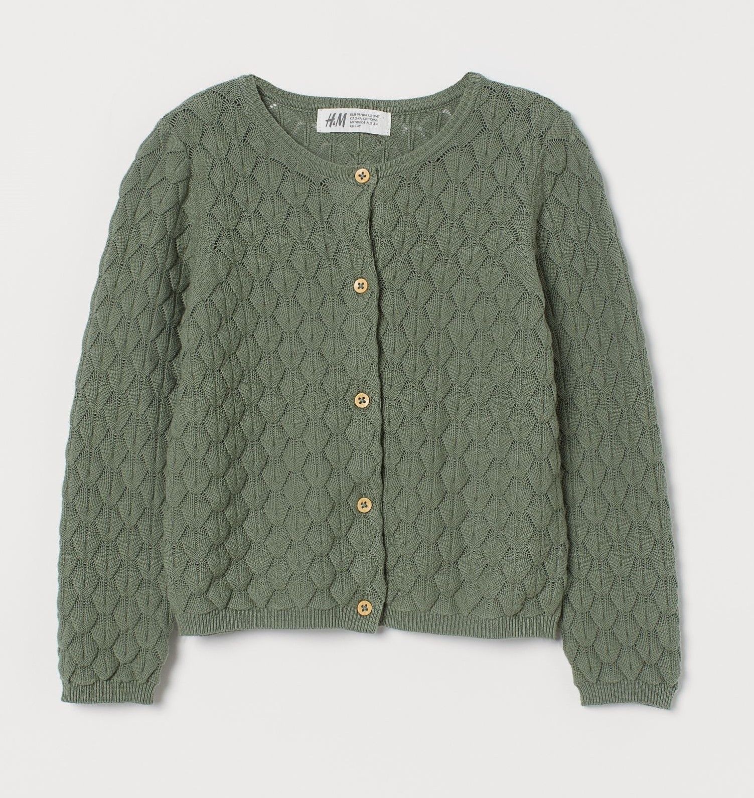 

Кофта для девочки H&M с вязанным узором зелёная 110