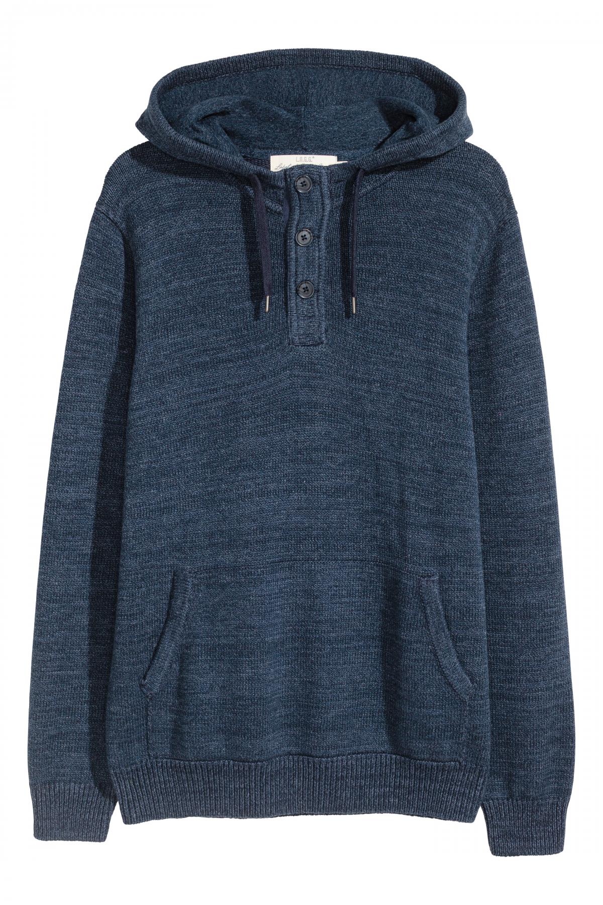 

Вязаный худи из хлопка H&M l Синий