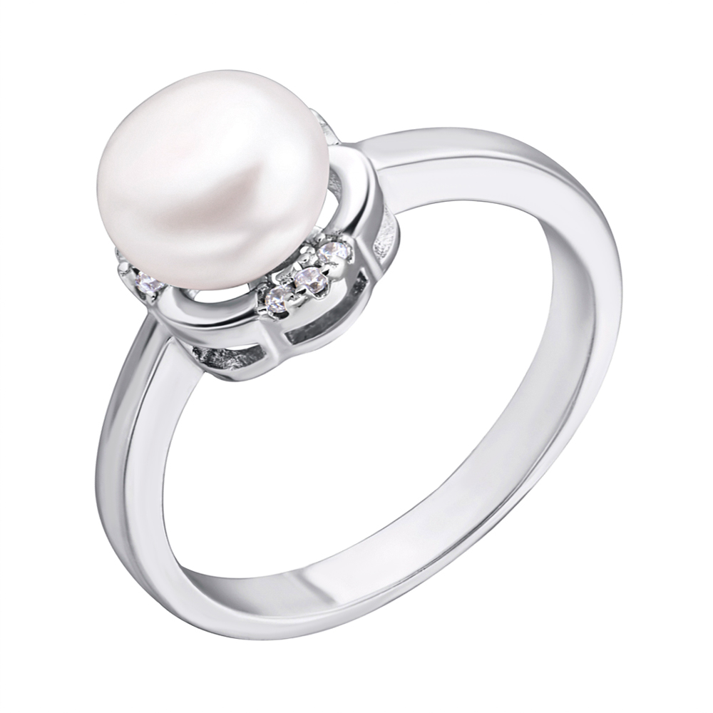 

Серебряное кольцо с жемчугом и фианитами 000132604 17 размера