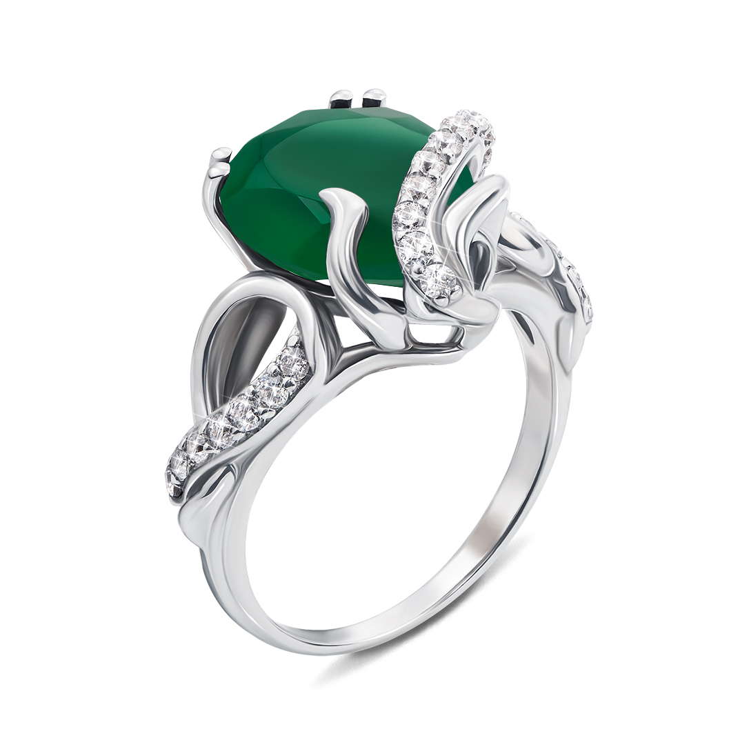 

Серебряное кольцо с зеленым агатом и фианитами 000136057 17 размера