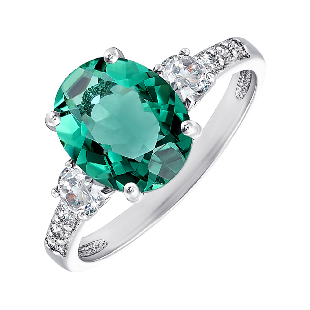 

Серебряное кольцо с зеленым кварцем и фианитами 000064336 16 размера