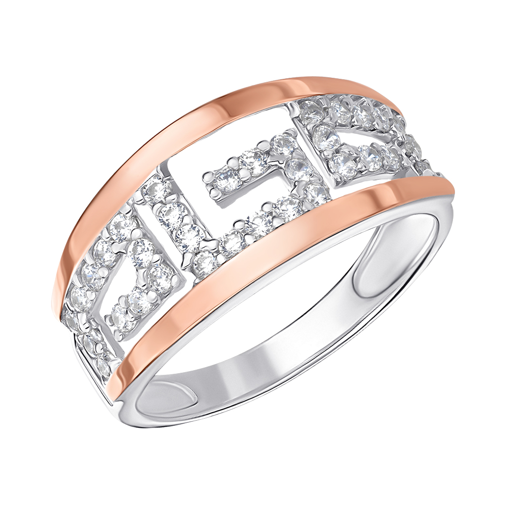 

Серебряное кольцо с фианитами и золотыми накладками 000146064 17.5 размера