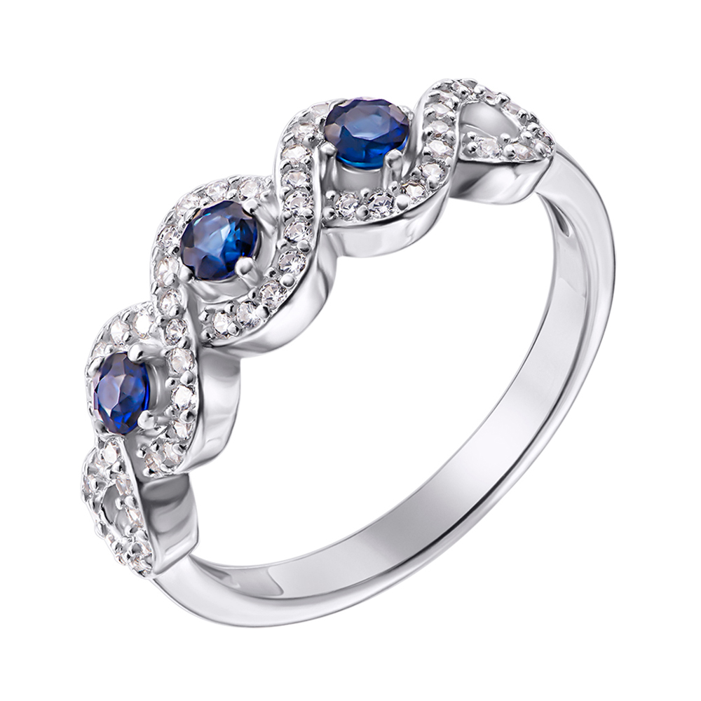 

Серебряное кольцо с сапфирами и фианитами 000125565 16.5 размера