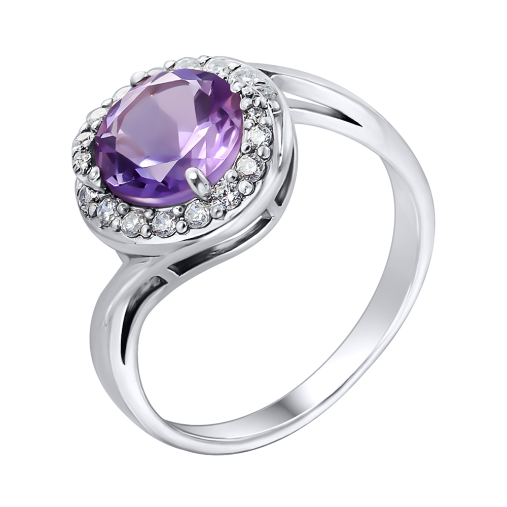

Серебряное кольцо с аметистом и фианитами 000104927 17 размера