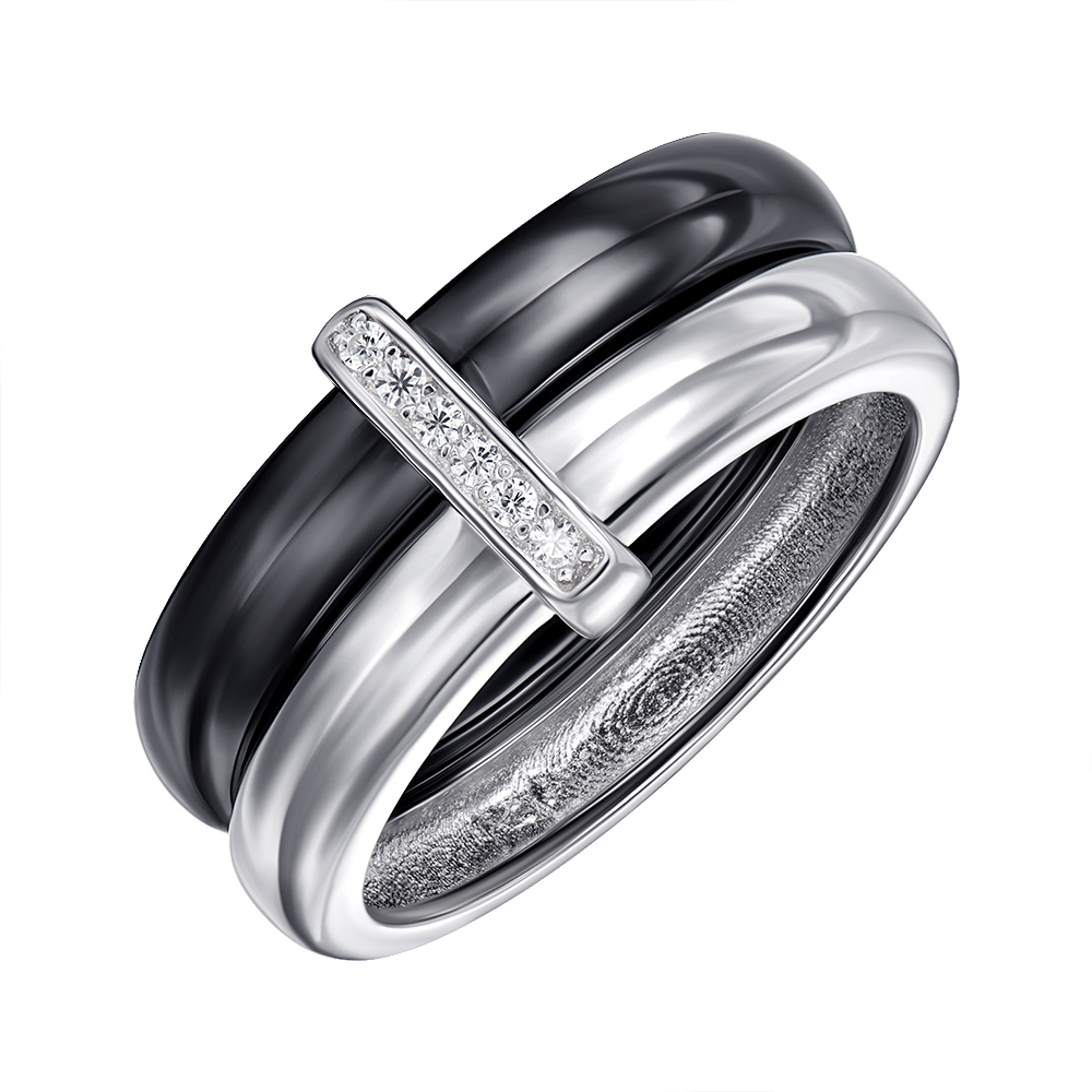 

Серебряное кольцо с керамикой и фианитами 000147838 19.5 размера