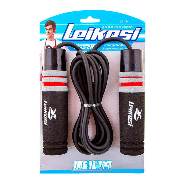 

Скакалка Leikesi LX-784, ручка неопрен, резиновый жгут, цвет черный