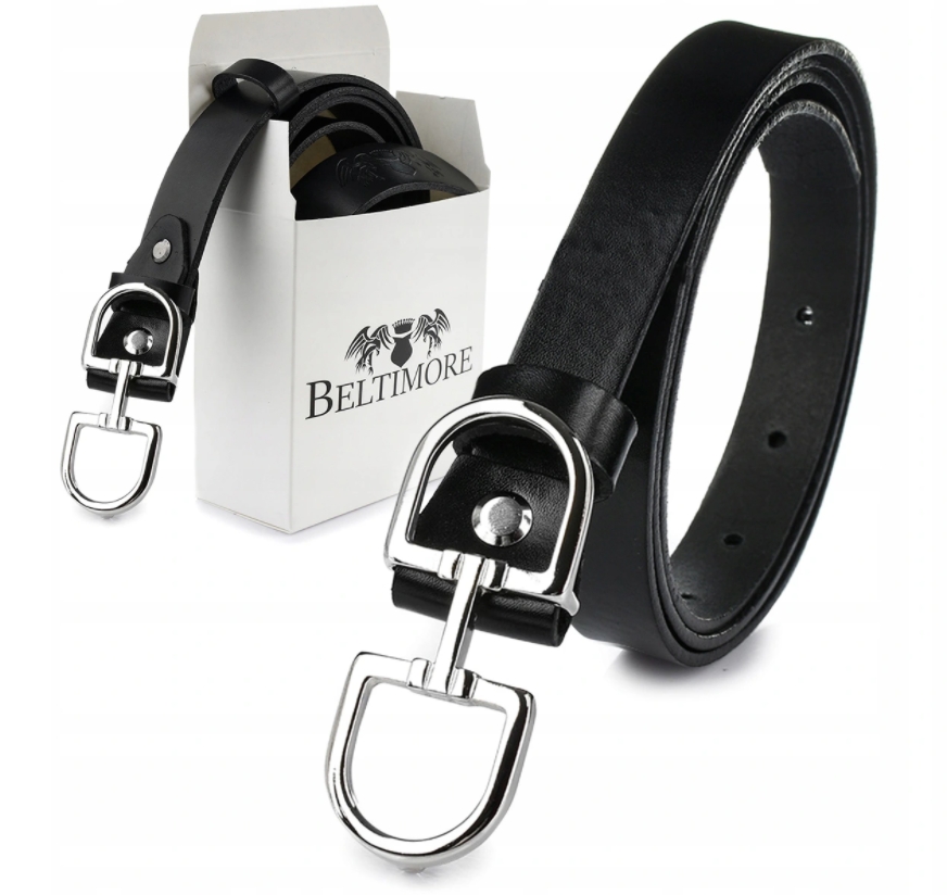 

Женский кожаный ремень Beltimore к брюкам и платьям чёрный с серебристой пряжкой 90 см (U62)