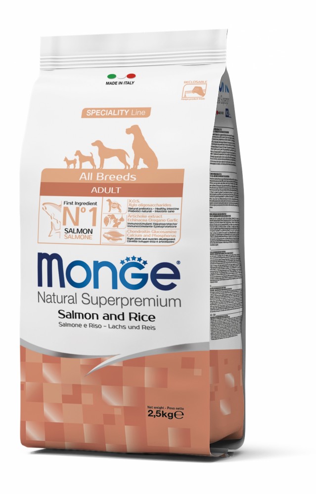 

Корм Monge DOG All breeds Adult лосось с рисом, 2,5 кг (70011297)