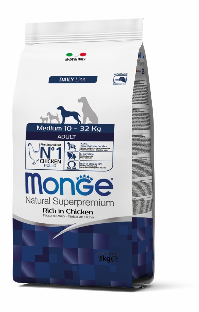 

Корм Monge DOG Medium Adult курица с рисом, 3кг (70004244)