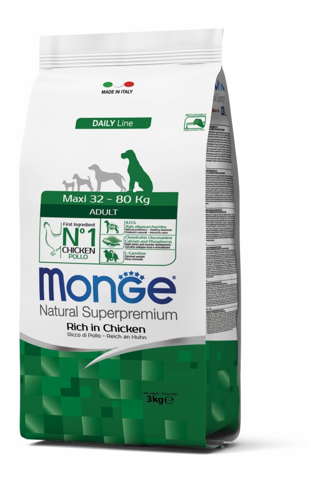 

Корм Monge DOG Maxi Adult курица с рисом, 3кг (70004343)