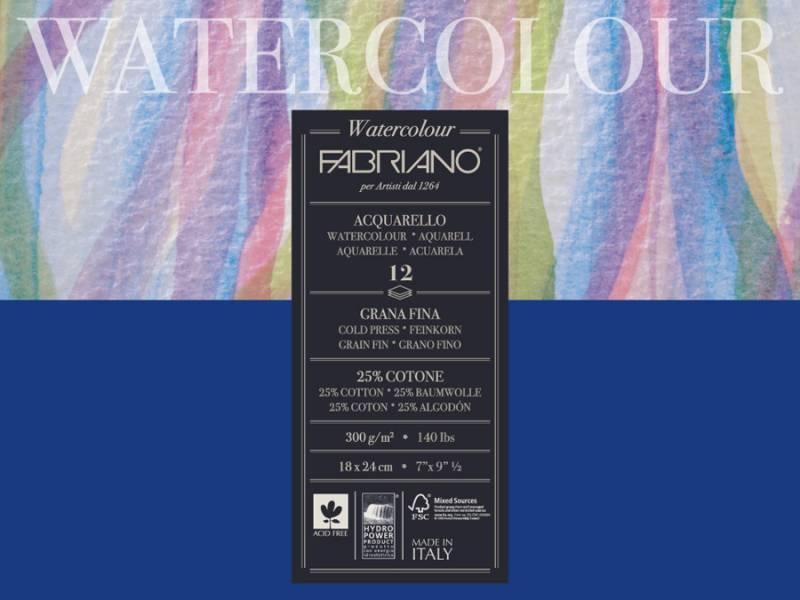 

Склейка-блок A5 Fabriano Watercolor 18х24см 300г/м2 для акварели 12л (8001348173625)