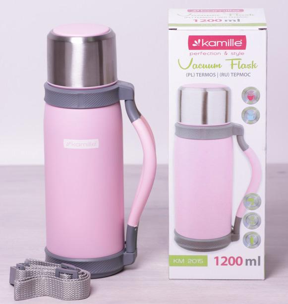 

Термос Kamille Perfection&Style 1200 мл с ремешком и ручкой двойные стенки с вакуумной прослойкой Розовый