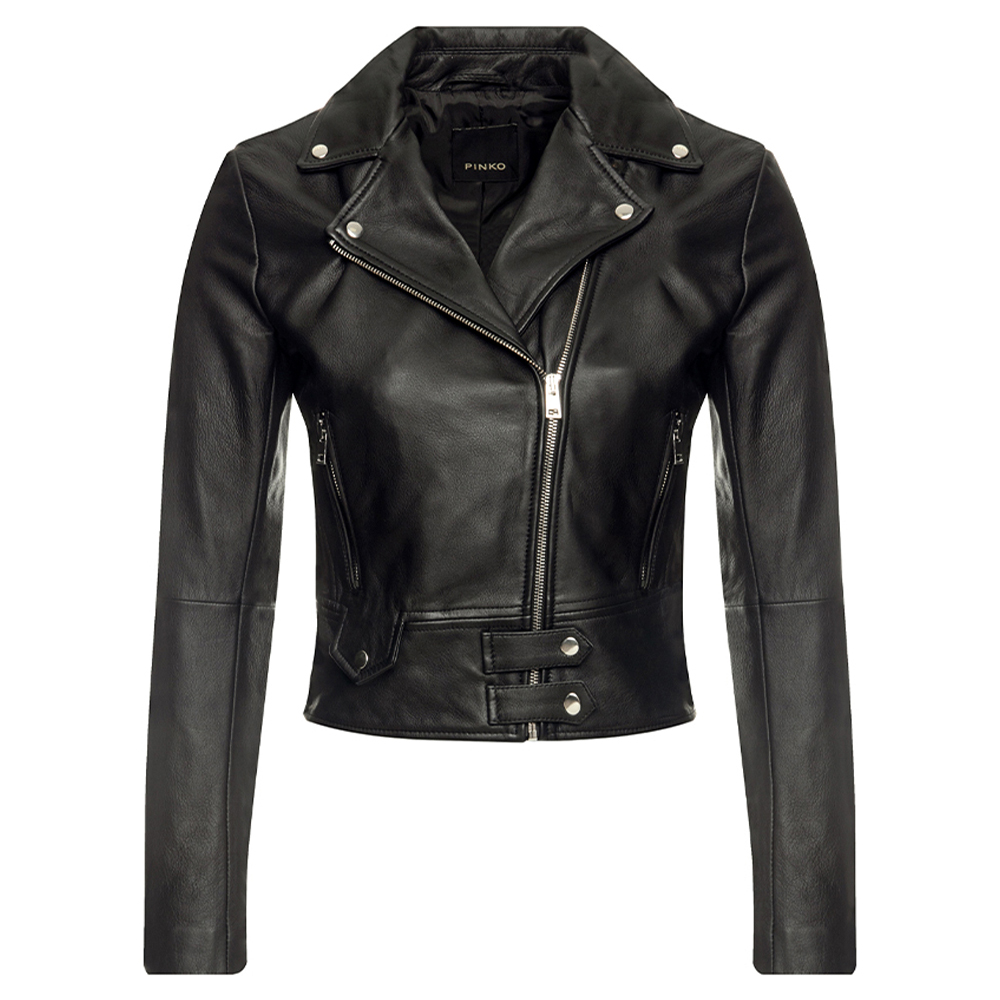 

Шкіряна куртка Pinko 1G14YLY672BLACK  косуха чорна, Шкіряна куртка Pinko 1G14YLY672BLACK 44 косуха чорна
