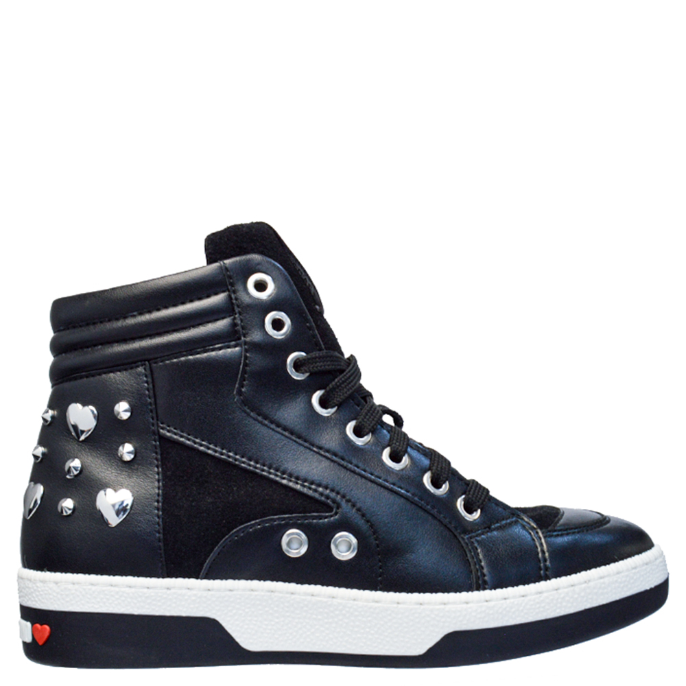 

Кеди Love Moschino JA15313G04JB200B 38 хайтопи із серцями чорні