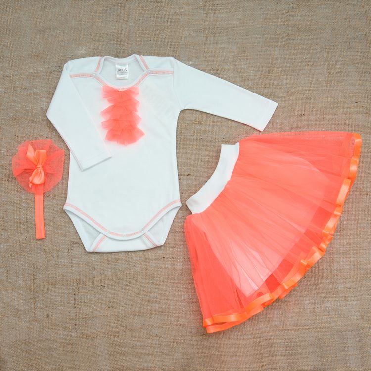 

К-м BetiS "Ягідка" Боді д.р.,спідниця,пов'язка Кораловий Інтерлок,фатін 27077461 Зріст 74