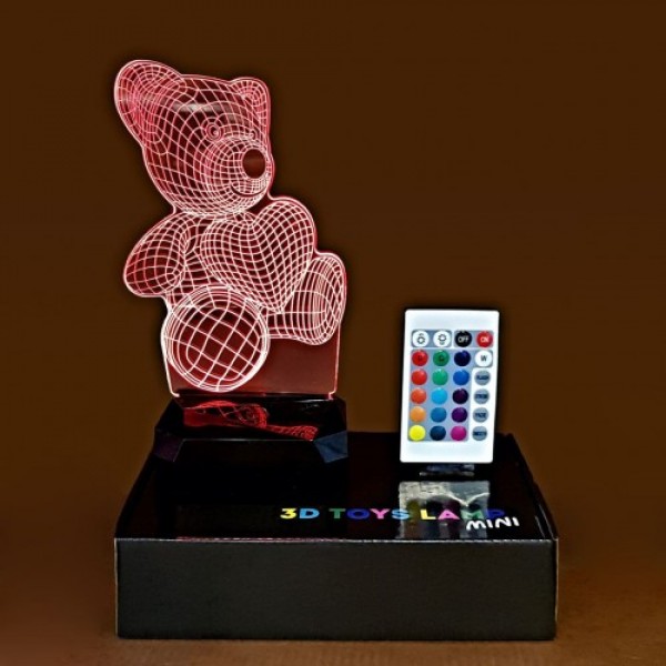 

3D светильник-ночник "Мишка с седцем MINI" + пульт 3DTOYSLAMP