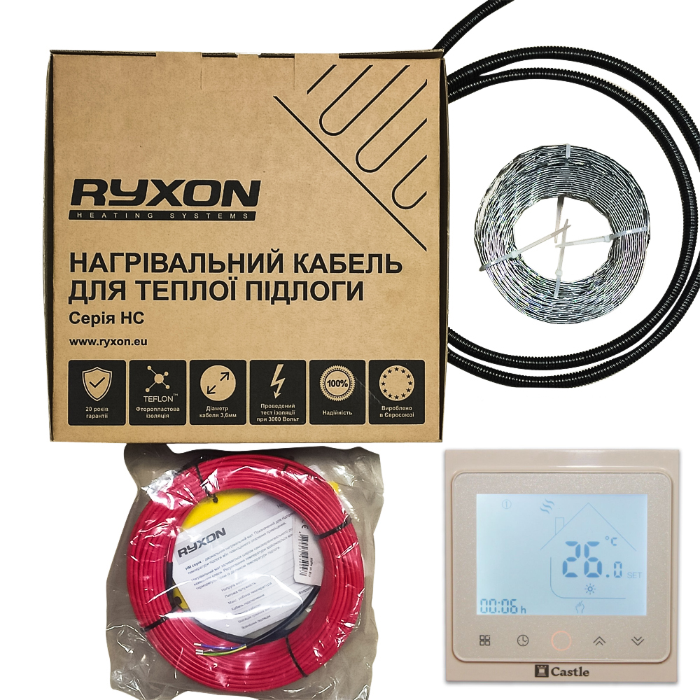 

Нагревательный кабель Ryxon HC-20-15 м + сенсорный программируемый терморегулятор Wi - Fi (1,5-1,9м2)