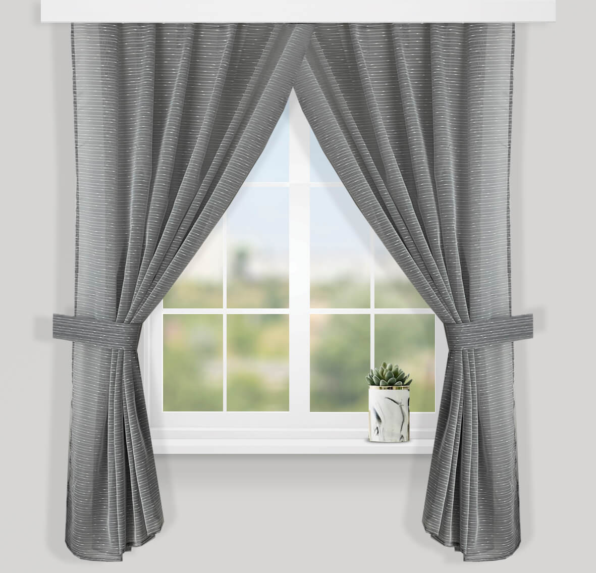 

Штори тюлеві кухонні Adagio Windows Decor сірі у смужку у розмірах 2,7х1,7м