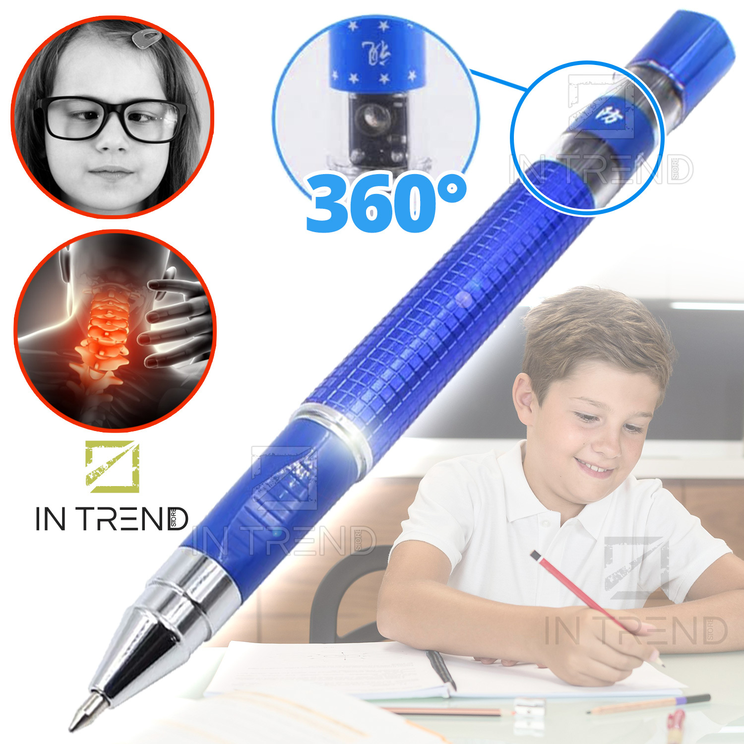 

Ручка корректор осанки STRAINT PEN 360 с пеналом подставкой для взрослых и детей + смарт-чип и встроенный процессор, Синий