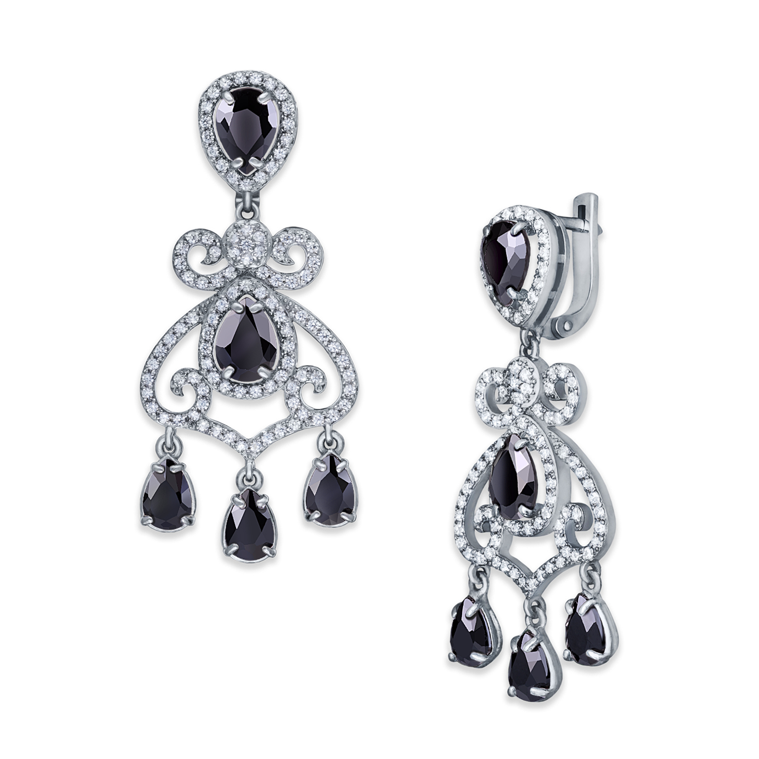 

Серьги люстры барокко с черными камнями из родированного серебра 925-й пробы с куб. циркониями (2 8242 3) cava.cool