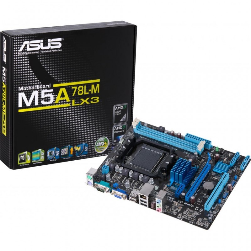 

Материнская плата ASUS M5A78L-M LX3 (AM3+, AMD 760G, 2xDDR3-1866 МГц, 1xPCI-Ex16, аудио 7.1, Micro-ATX)