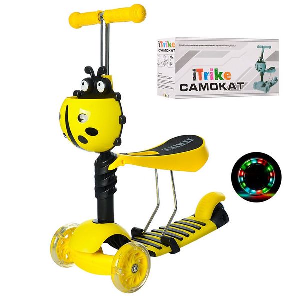 

Самокат-беговел iTrike MAXI JR 3-054-E-Y Божья коровка Желтый (120 мм PVC передние и 100 PU мм задние)