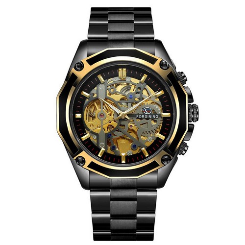 

Часы наручные Forsining 8130 Black-Gold-Black