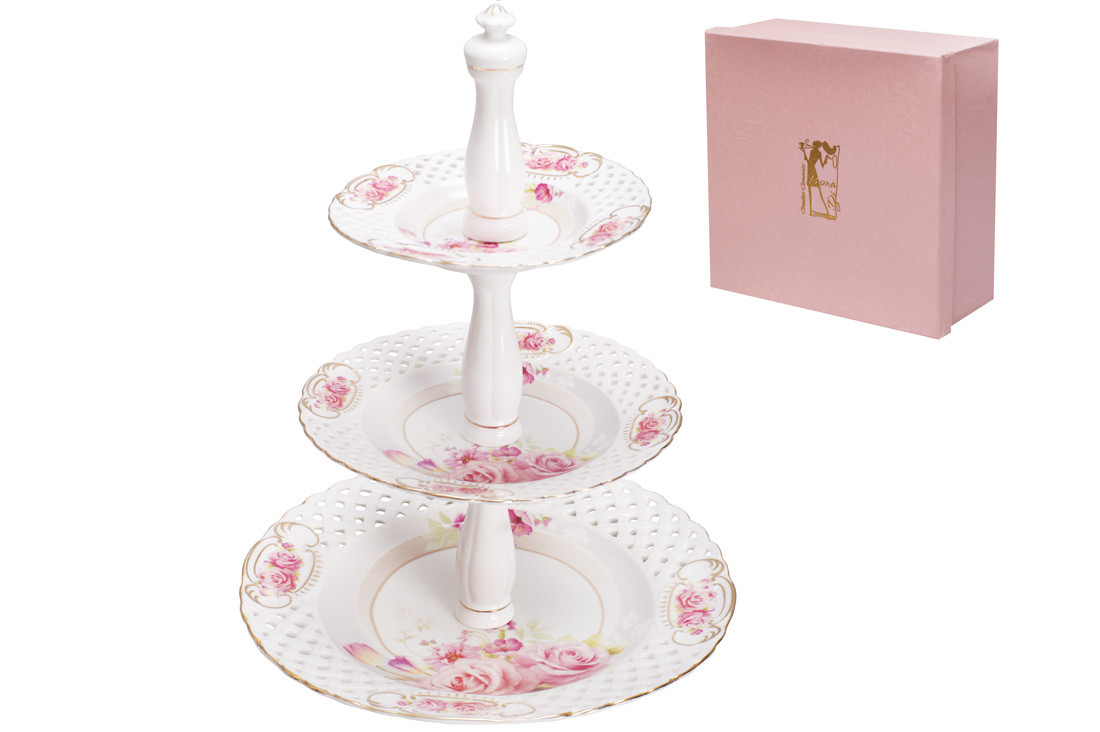 

Фруктовница (3 уровня) фарфоровая Розы, 26.5см BonaDi 222-130