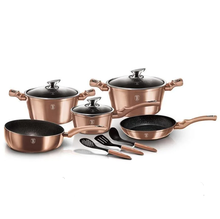 

Набор посуды Berlinger Haus Metallic Line Rose Gold Edition из кованого алюминия с мраморным покрытием 11 предметов (BH-6160) (NP)