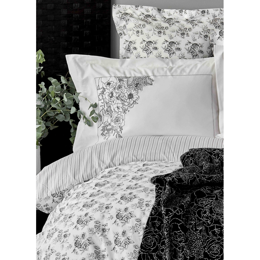 

Набор постельное белье с пледом Karaca Home - Brave silver 2020-1 серебро евро