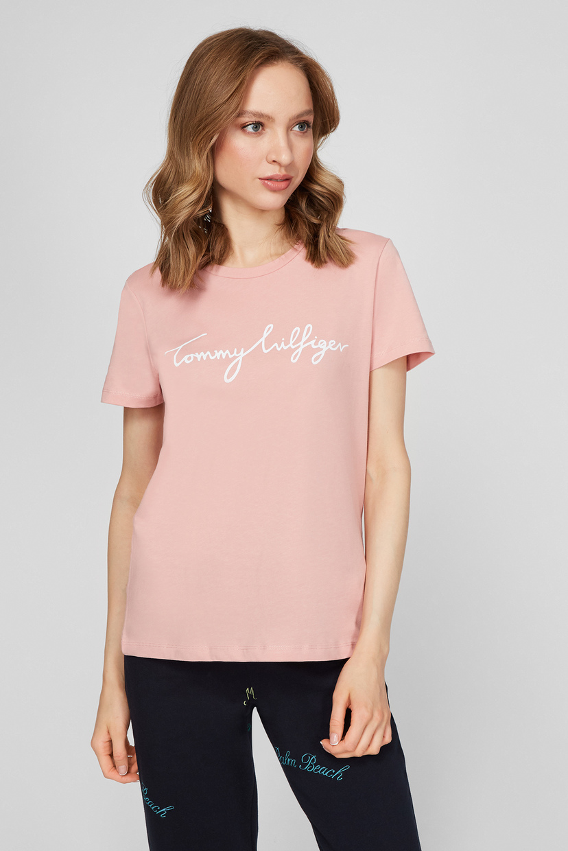 

Женская пудровая футболка CREW NECK GRAPHIC Tommy Hilfiger M WW0WW28682