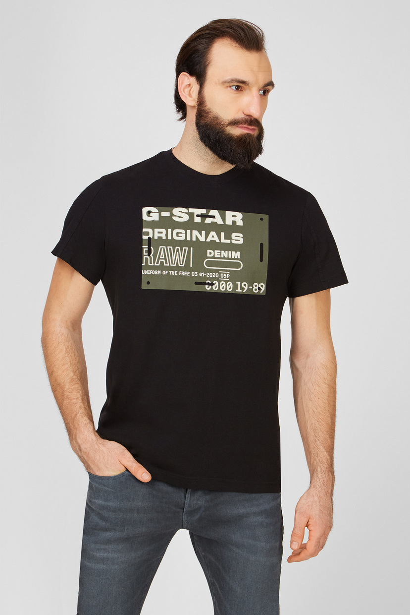 

Мужская черная футболка Flock Badge Graphic G-Star RAW S D19224,C336