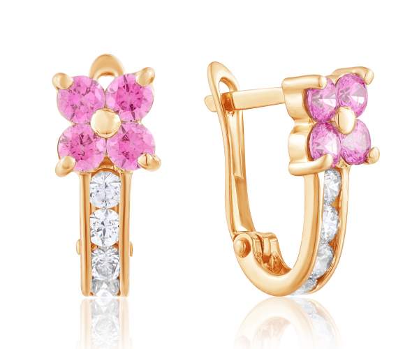

Серьги золотые с английским замком камнем SWAROVSKI "Лилия", С4192SWPINK
