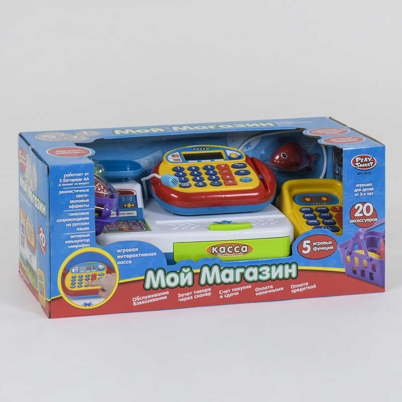 

Кассовый аппарат "Мой магазин" 7019 (12/2) Play Smart, 20 аксессуаров, свет, звук, на батарейке, в коробке