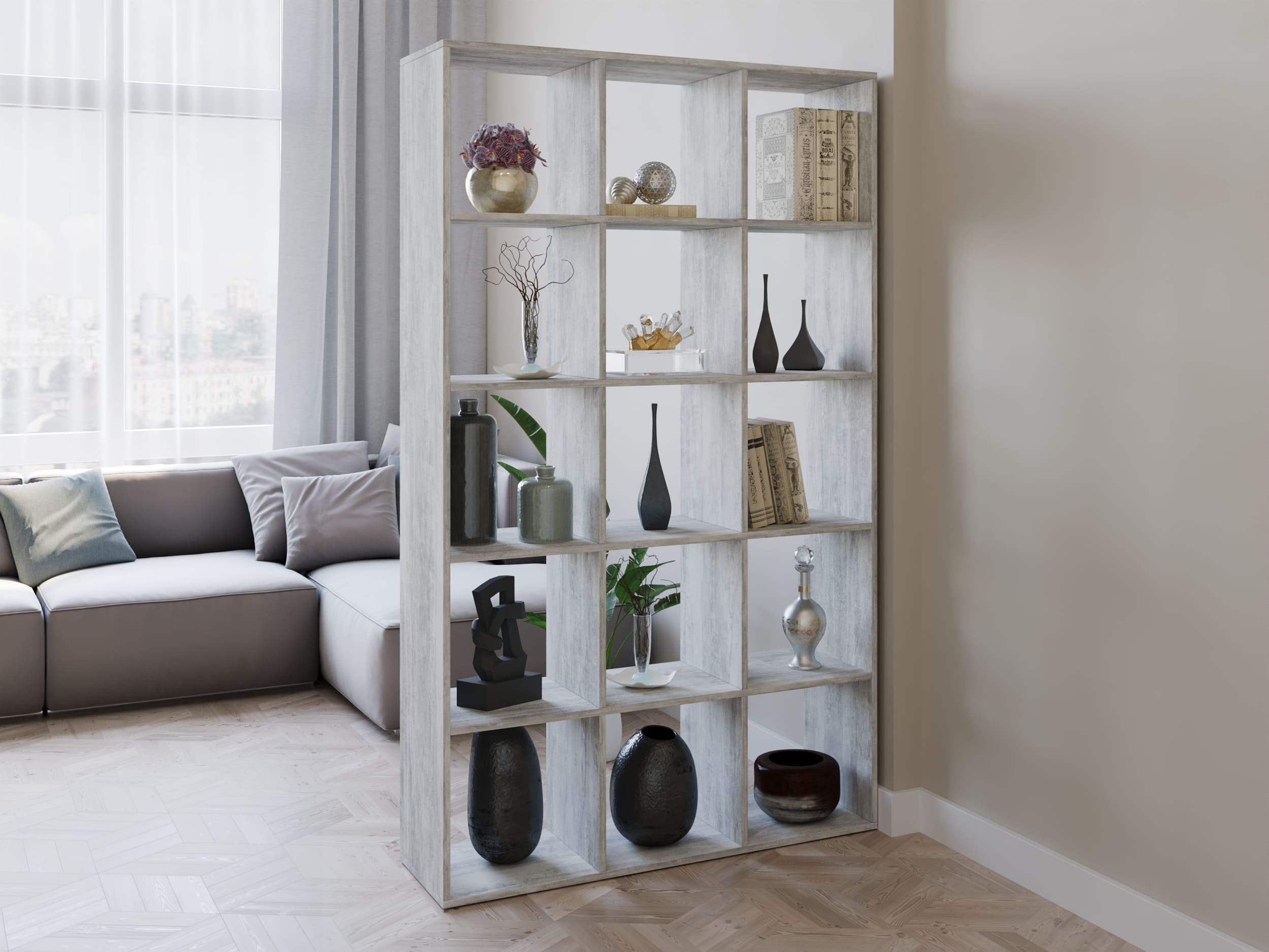 

Полка для книг стеллаж для дома на 15 ячеек Rimos 1072x1776x300 мм Бетон (Z-37_BT)