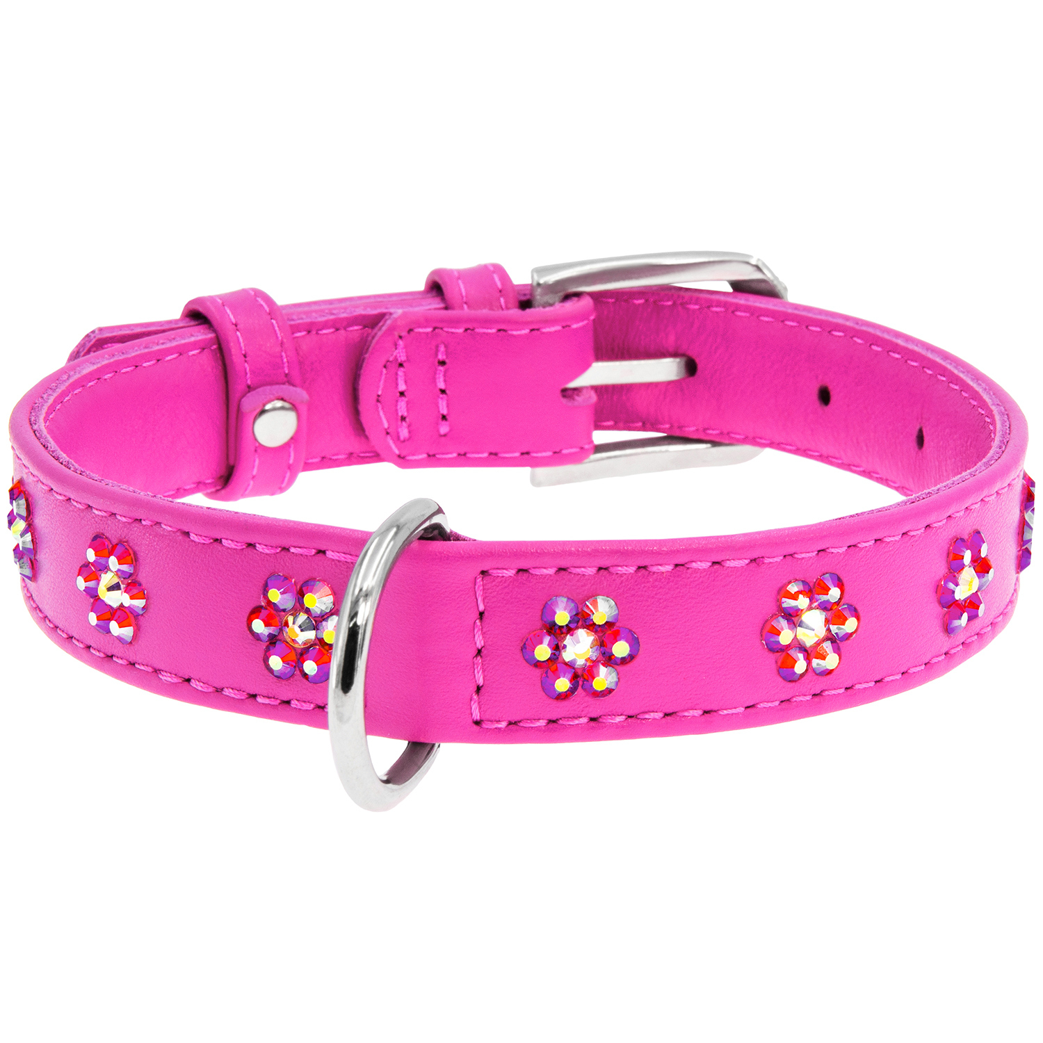 

Кожаный ошейник для собак WAUDOG Glamour с клеевыми стразами «Цветочек» 30-39 см 20 мм Розовый (32027_)