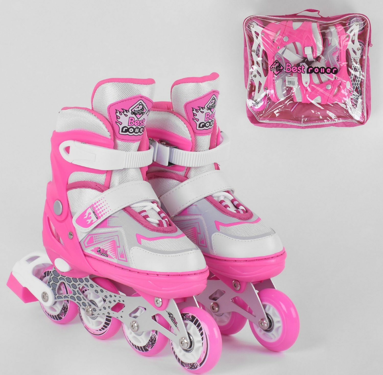 

Раздвижные, мягкие, дышащие детские ролики, с колесами из ПУ 7005-S Best Roller (размер 30-33), розовый
