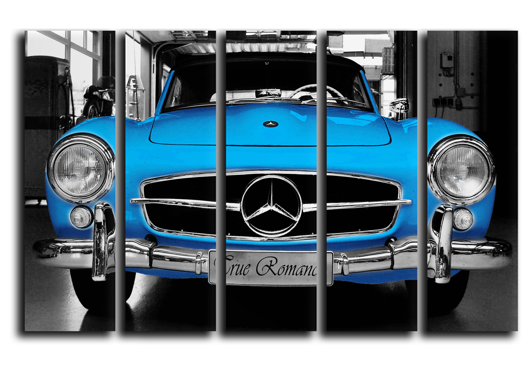 

Модульная картина на холсте из 5 частей Mercedes Gull-wing ретро авто Мерседес "Крыло чайки" (голубой) Hotel Arizona HD 89 см x 140 см