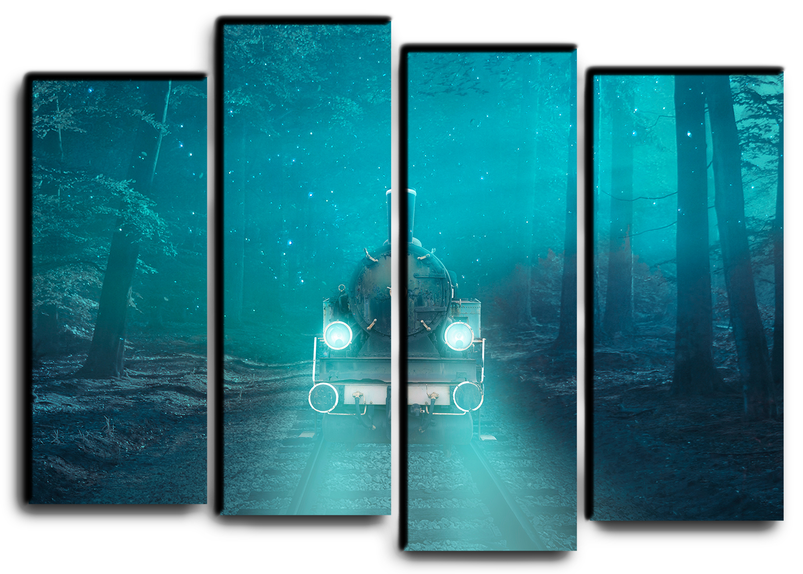 

Модульная картина на холсте из 4 частей локомотив в лесу природа Hotel Arizona HD 82 см x 112 см