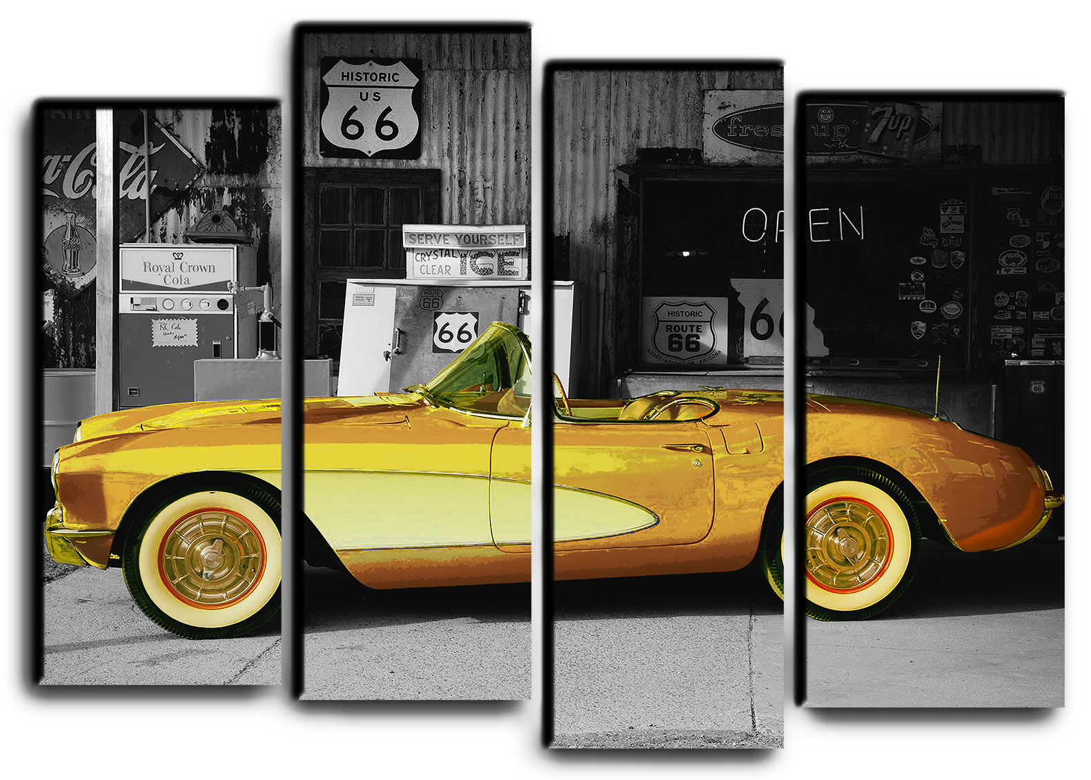 

Модульная картина на холсте из 4 частей Chevrolet Corvette 1959 Шоссе Route 66 Hotel Arizona HD 82 см x 112 см